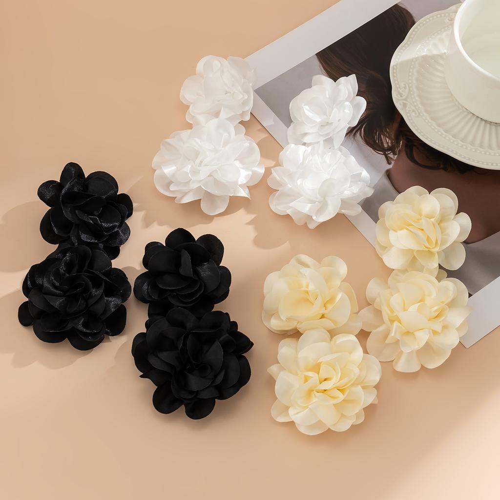 Příliš velké nadýchané látkové květinové náušnice s visícími okvětními lístky pro ženy Trendy elegantní náušnice Wed Svatba Y2K Šperky Doplňky Nové