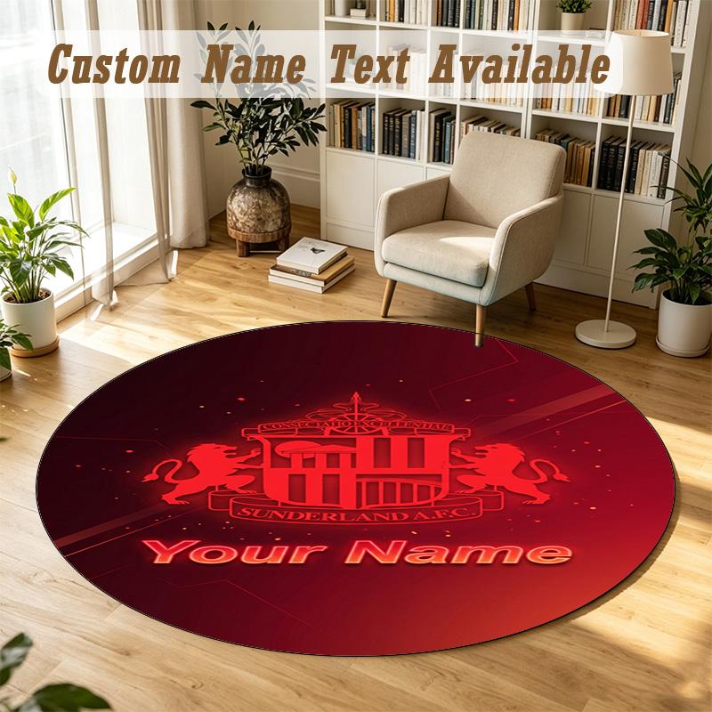Round Rug Custom NameSunderland FC Pattern Non Slip Carpet Home Floor Decor