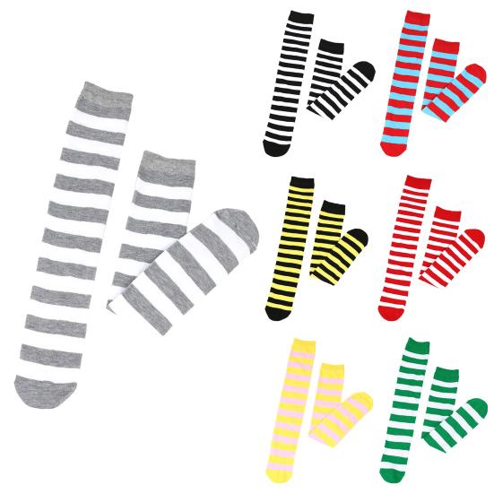 Women Striped Knee-high Socks Colorful Stretchy Knee-length Socks Ribbed Leg Warmers for Costume Party Street Daily Wear
