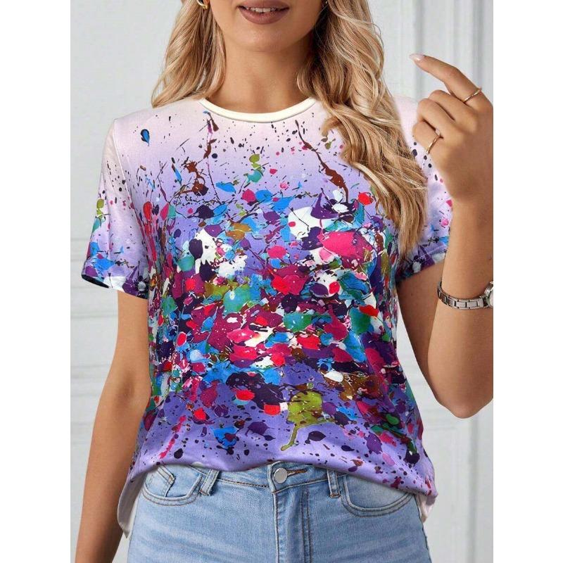 

Женские футболки Летние повседневные топы с коротким рукавом Футболка с круглым вырезом Мода Уличная одежда Женская одежда оверсайз Футболки в стиле граффити XS