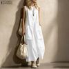Women Casual Round Neck Sleeveless Loose Wide Leg Jumpsuits