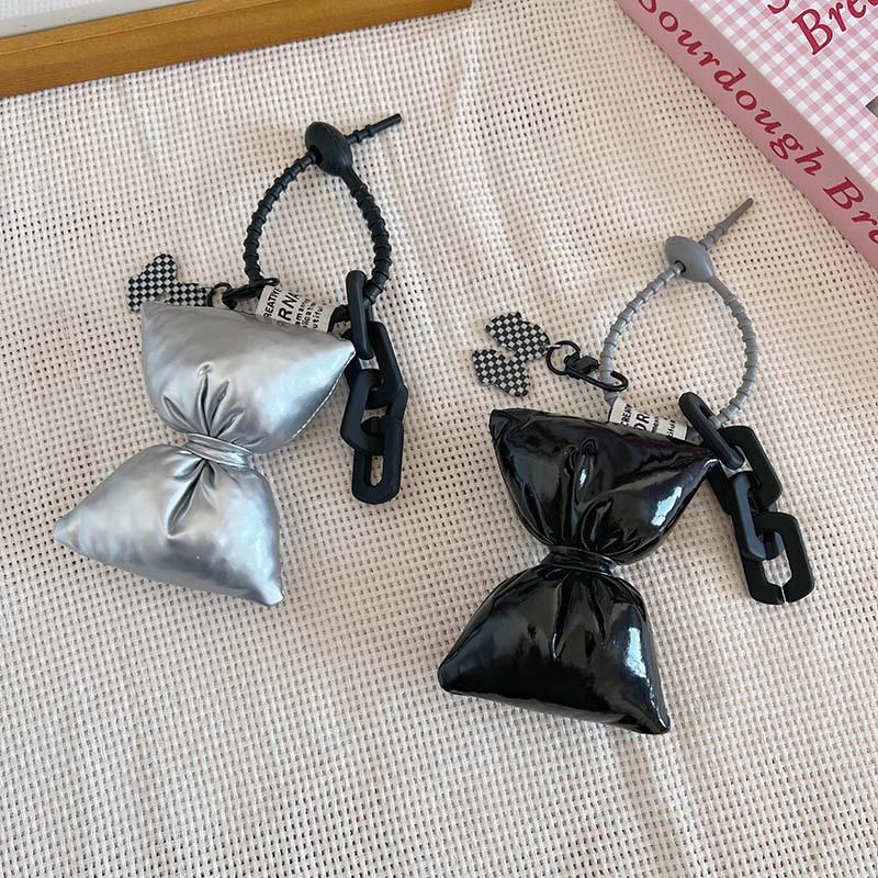 Sweet Bow Leather Cotton Filling Keychain Girl Simple Cute Backpack Pendant Earphone Box Phone Case Decoration