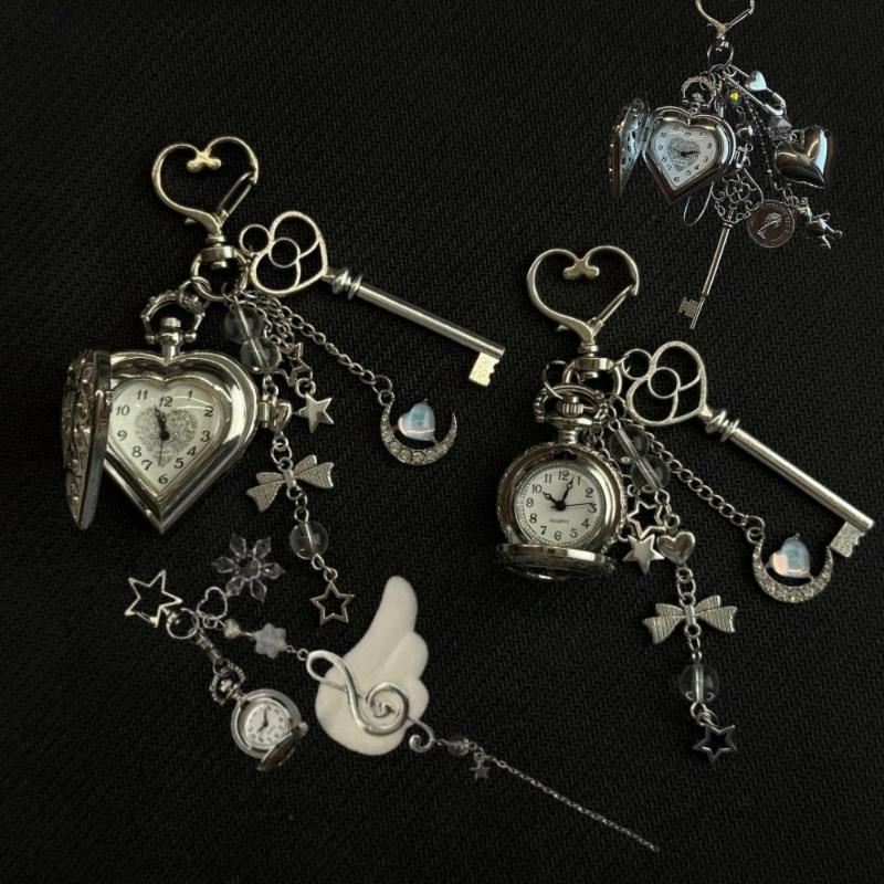 1Pcs Steampunk Clock Vintage Necklace Pendant Jewelry Watch Heart Pocket Watch Chain Keychain Men Women Gift