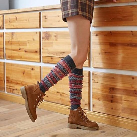 Nordic Pattern Leg Warmers Ankle Warmers Warm Socks Snow Snowflake Knit Warm Cold Protection Outdoor Cute Stylish [NOPNOP] Women's (1, Charcoal)