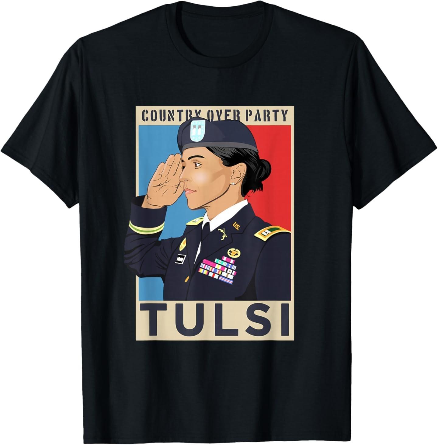 Tulsi Gabbard for President 2020 Salute Country Over Party T-Shirt S