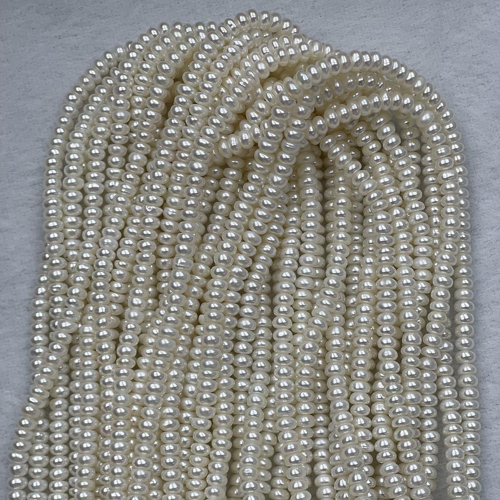 Filo di Perle d'Acqua Dolce Bianche Naturali a Bottone 3-4mm 36cm Piccole Perline Piatte Rotonde Sfuse per Fai da Te Collane Gioielli