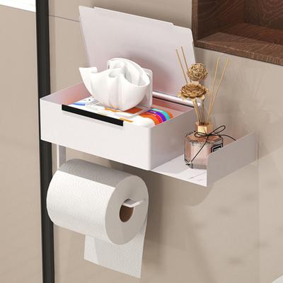 Toilet Paper Holder with Shelf Wall Mounted Bathroom And Drawer Organizer Tissue Roll Holder Dustproof Wipes