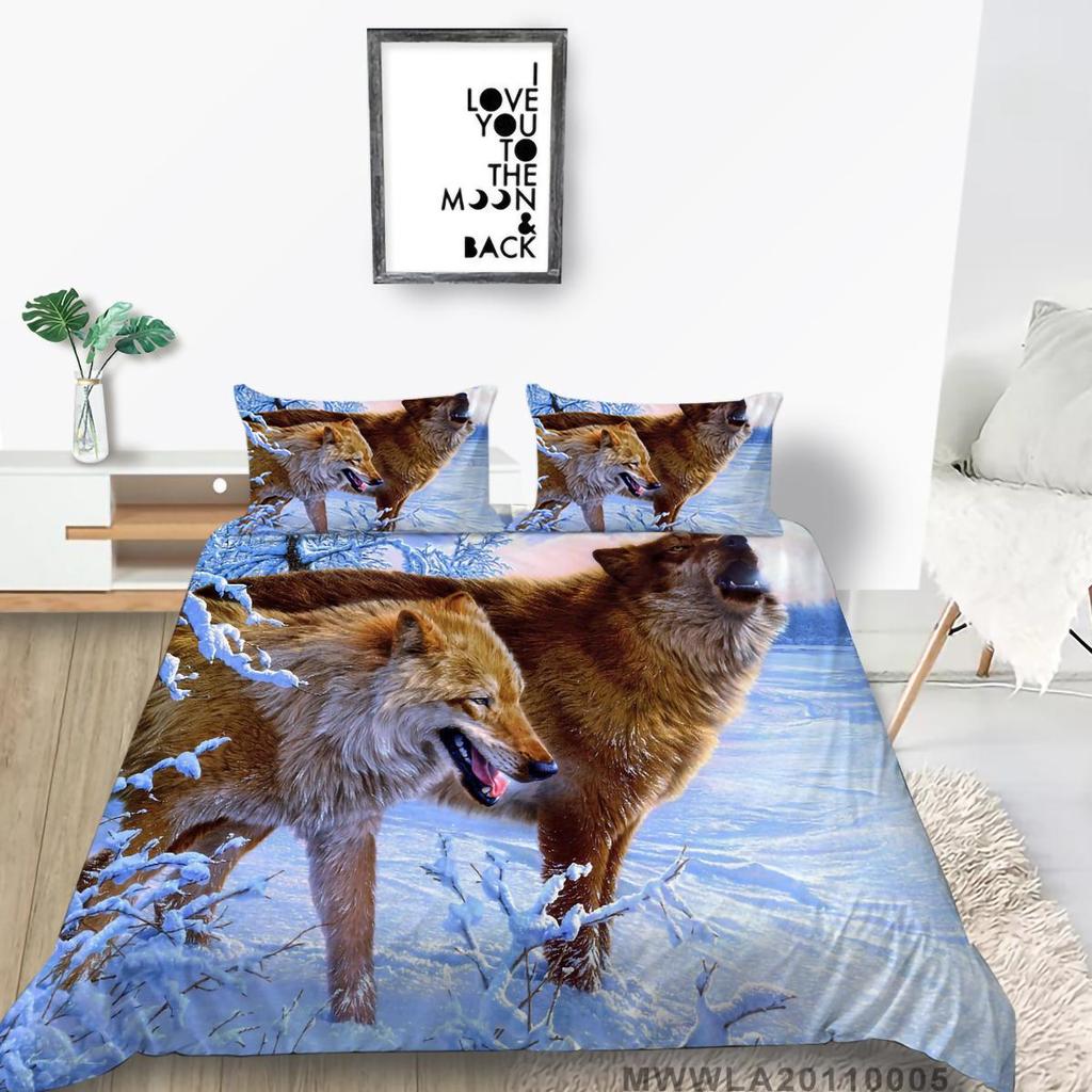 3D Wolf Print Pillowcase and Quilt Cover Full Size Bedroom Home Bedding Set Fashion Home Bedding Gift