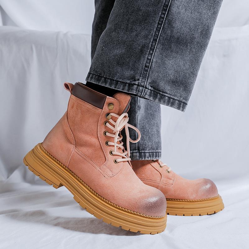 Martin Boots Men's Winter Velvet Casual Platform Tooling Boots Big Yellow Boots Retro Men's Shoes