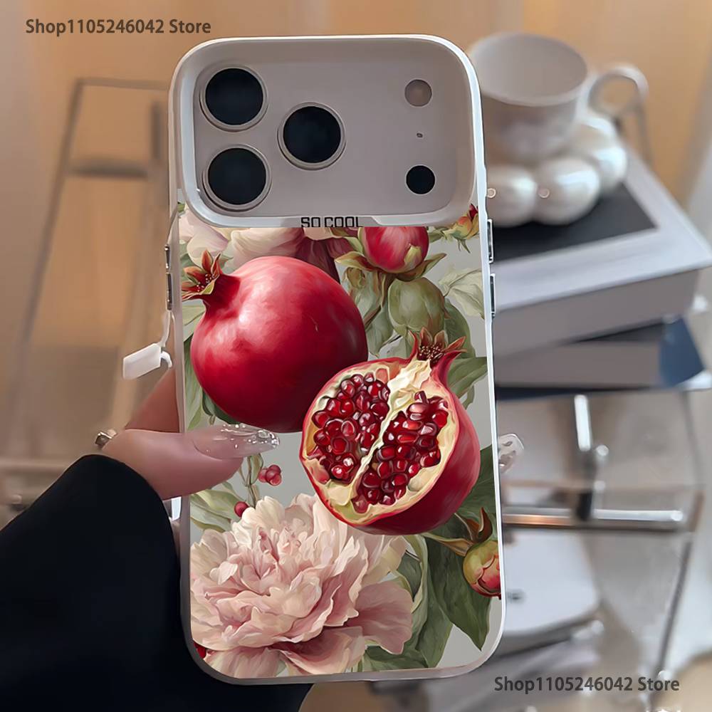 Cute pomegranate For White Candy Matte Cover iPhone 17,16,15,14,13,12,11,Mini,Pro,Plus