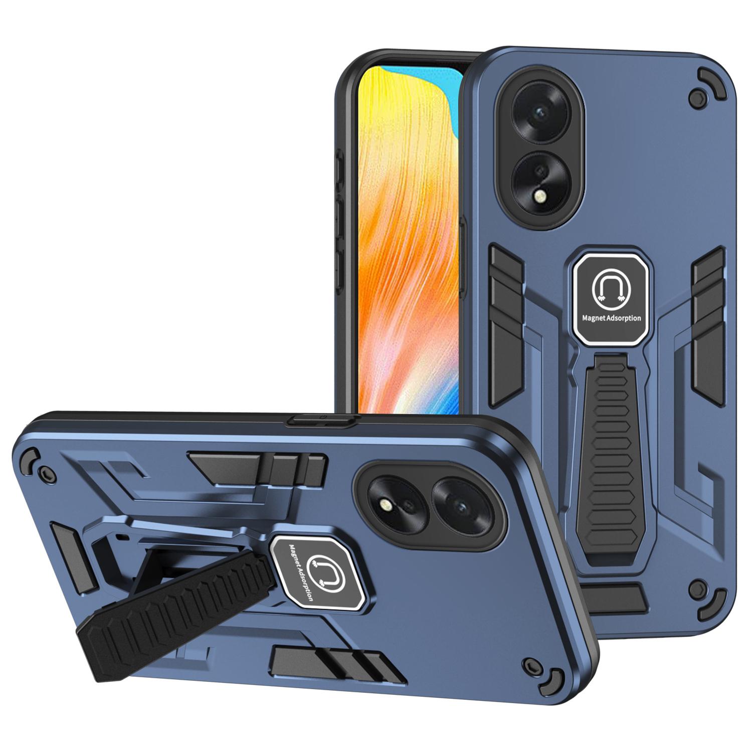 

For Oppo A38 4G/A18 4G Case Kickstand Mobile Phone Cover Support Magnetic Car Mount Blue