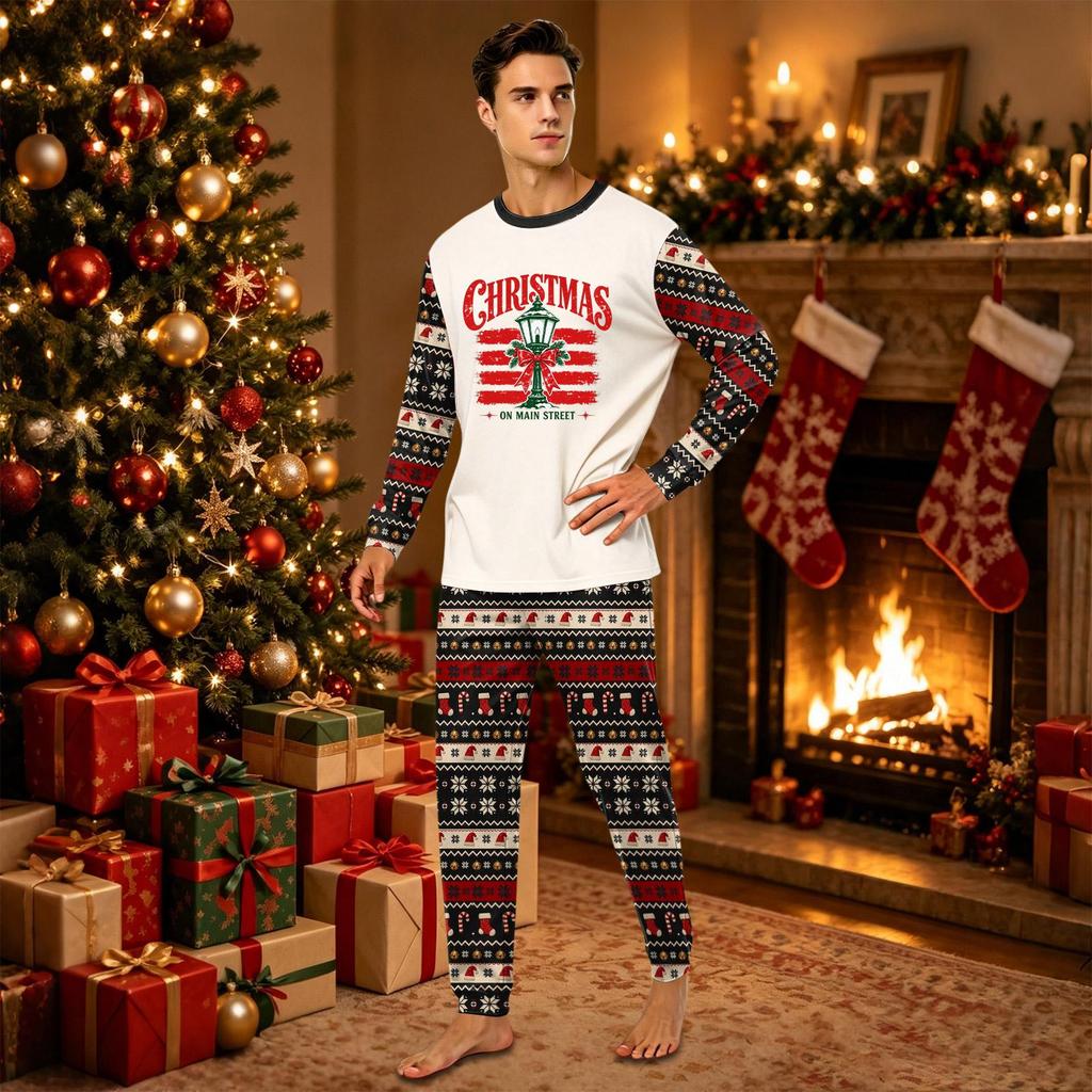 Family Matching Christmas Print Crewneck Long Sleeve Pants Loungewear Set for Holiday
