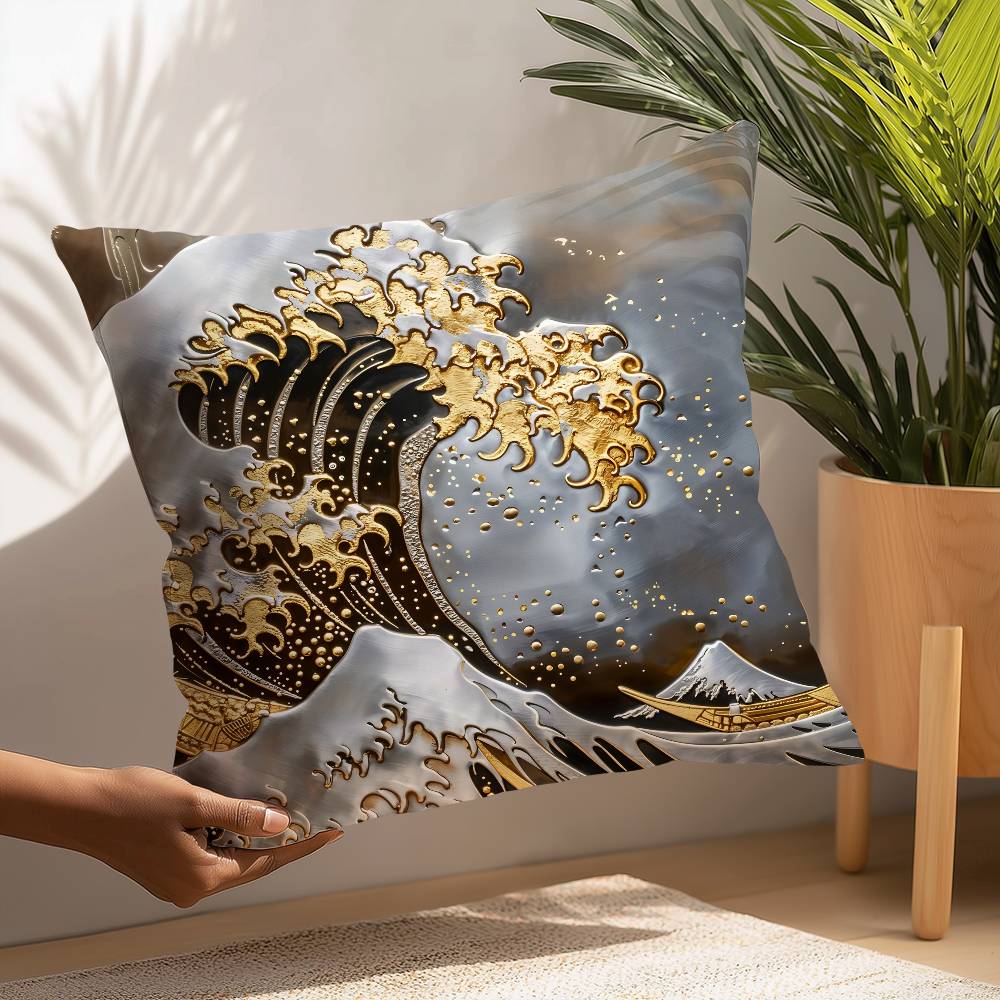 Golden Tree And Moon Abstract Painting Pillow Case Sofa Decorative Home Double-sided Printing Short Plush Cushion Pillow Cover