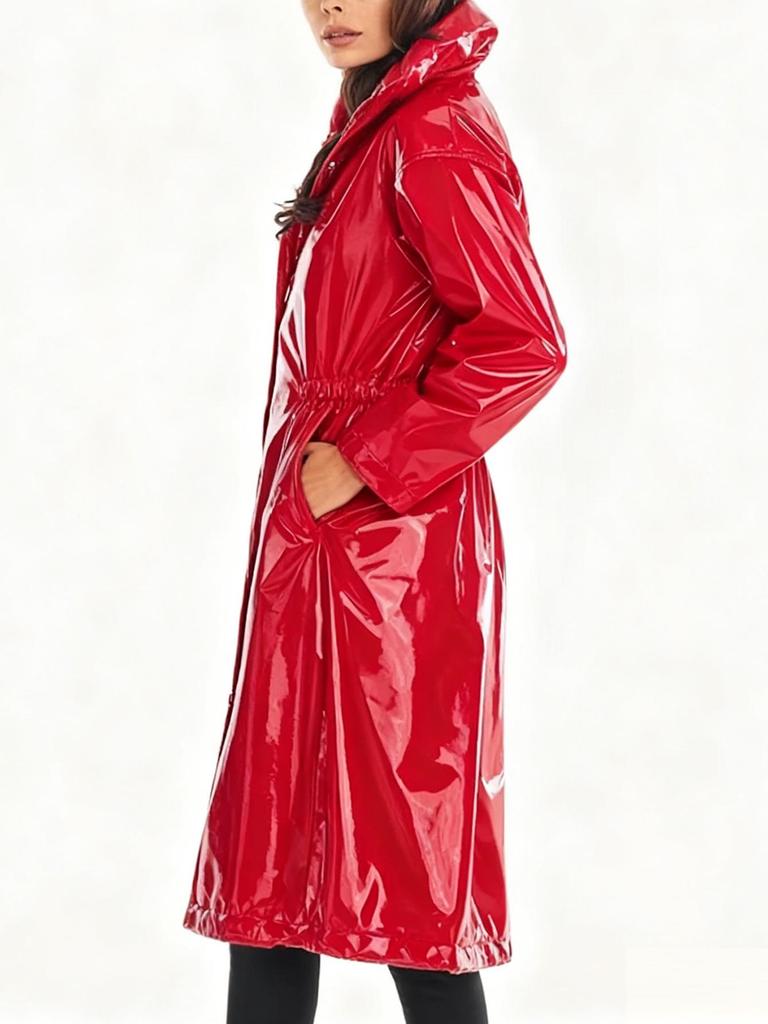 Dames PU Jas met Capuchon - Europese & Amerikaanse Gespiegelde Leer Mode Nachtclub Trenchcoat