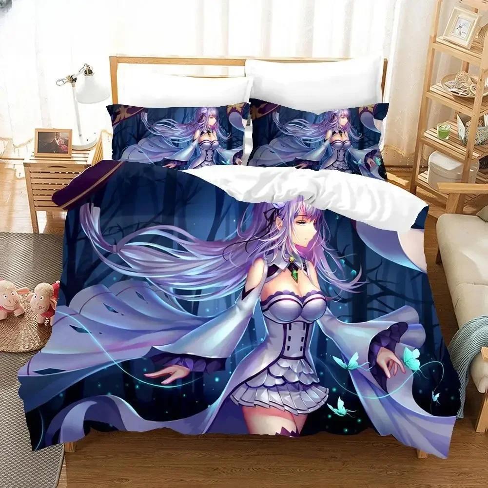 3D Print Cartoons Rem Ram Bedding Set Life In a Different World from Zero Duvet Cover Linen Sheet Quilt Comforter Bed Bedclothes