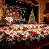 UV Resistant Artificial Poinsettia Bouquet Lush Leaves Pine Needle Christmas Flower Arrangement Realistic Pine Cones