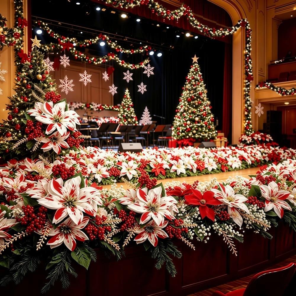 UV Resistant Artificial Poinsettia Bouquet Lush Leaves Pine Needle Christmas Flower Arrangement Realistic Pine Cones