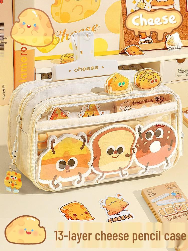 2025 Trendy Cheese Pencil Case: Large Capacity, Stylish Design for Girls, Perfect for Elementary School Students