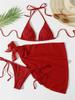 Bikini Set Donna Marrone Liscio Sexy Costine Scollo a Nodo Push Up Costume da Bagno con Gonna in Rete 2026 Donna Costume da Bagno Brasiliano Copricostume