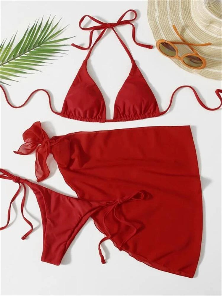 Bikini Set Donna Marrone Liscio Sexy Costine Scollo a Nodo Push Up Costume da Bagno con Gonna in Rete 2026 Donna Costume da Bagno Brasiliano Copricostume