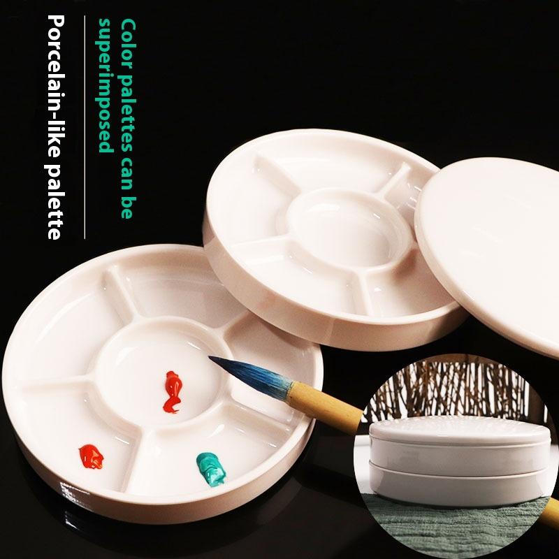 Imitace porcelánu Kulatá paleta s víkem Akrylová akvarelová malba Multifunkční bílá miska na barvy Umělecké potřeby