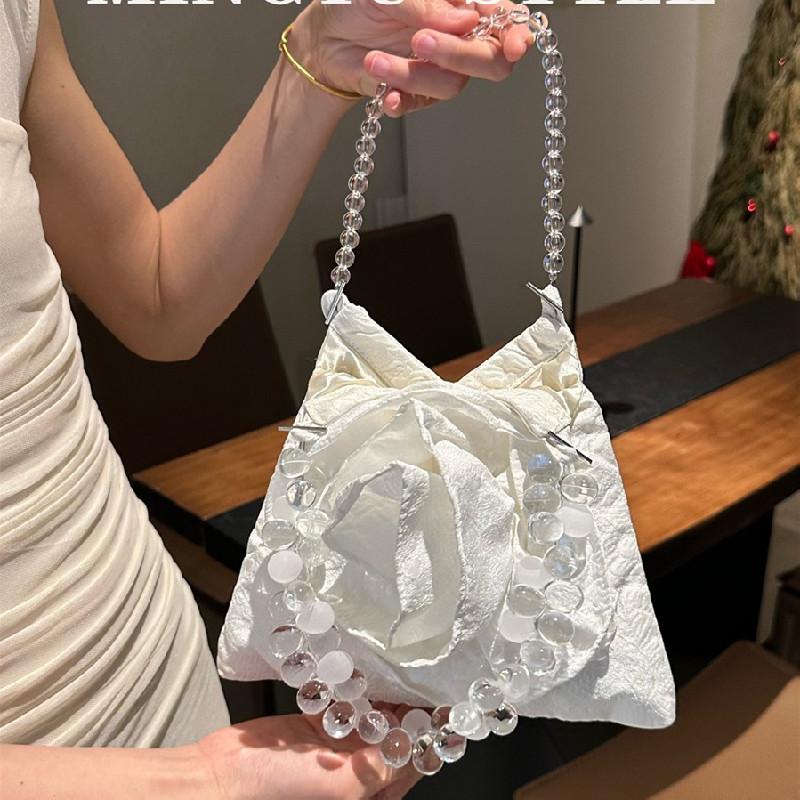 

French Chic flower Shoulder Bag for Women Luxury Textured Crossbody Purse Boutique Underarm Handbag Summer Casual Elegant белый