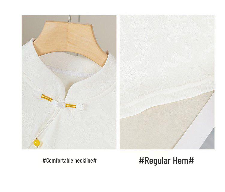 2024 Women's Retro Jacquard Frog Button Long Sleeve Shirt with Stand Collar
