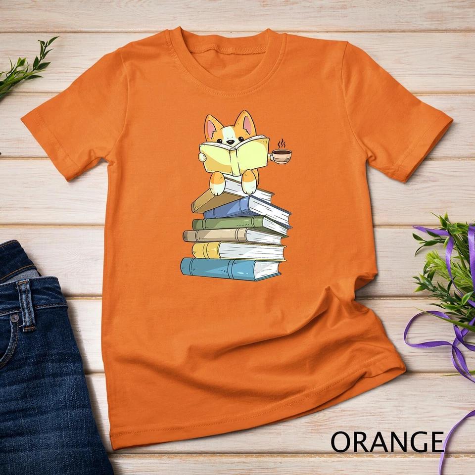 Welsh Corgi Books Coffee - Coffee Dog & Reading Lover Gift Unisex T-shirt 5 M
