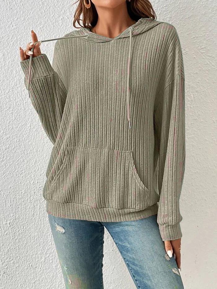 2024 Euro-American Autumn/Winter Knit Hooded Ribbed Kangaroo Pocket Sweatshirt