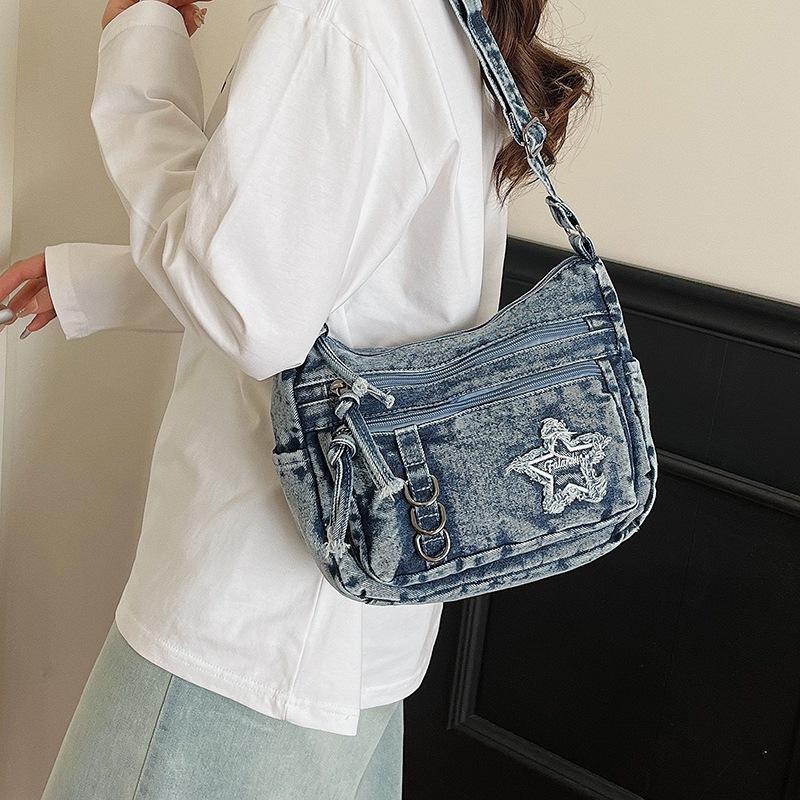 Denim Bag Multi-zipper Retro Crossbody Bag Middle-aged Mother Bag