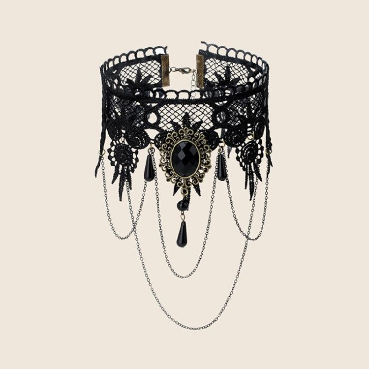 Chain Lace Choker Necklace Vintage Tassel Chain Necklace Punk Crystal Collar