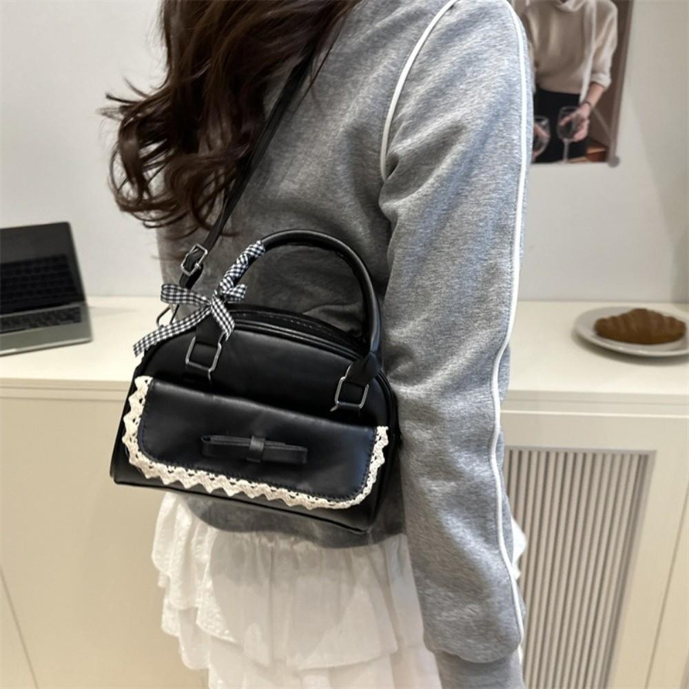 PU-Leder Crossbody Bowlingtasche Reißverschluss Schleife Umhängetasche Modische Boston Handtasche Arbeit