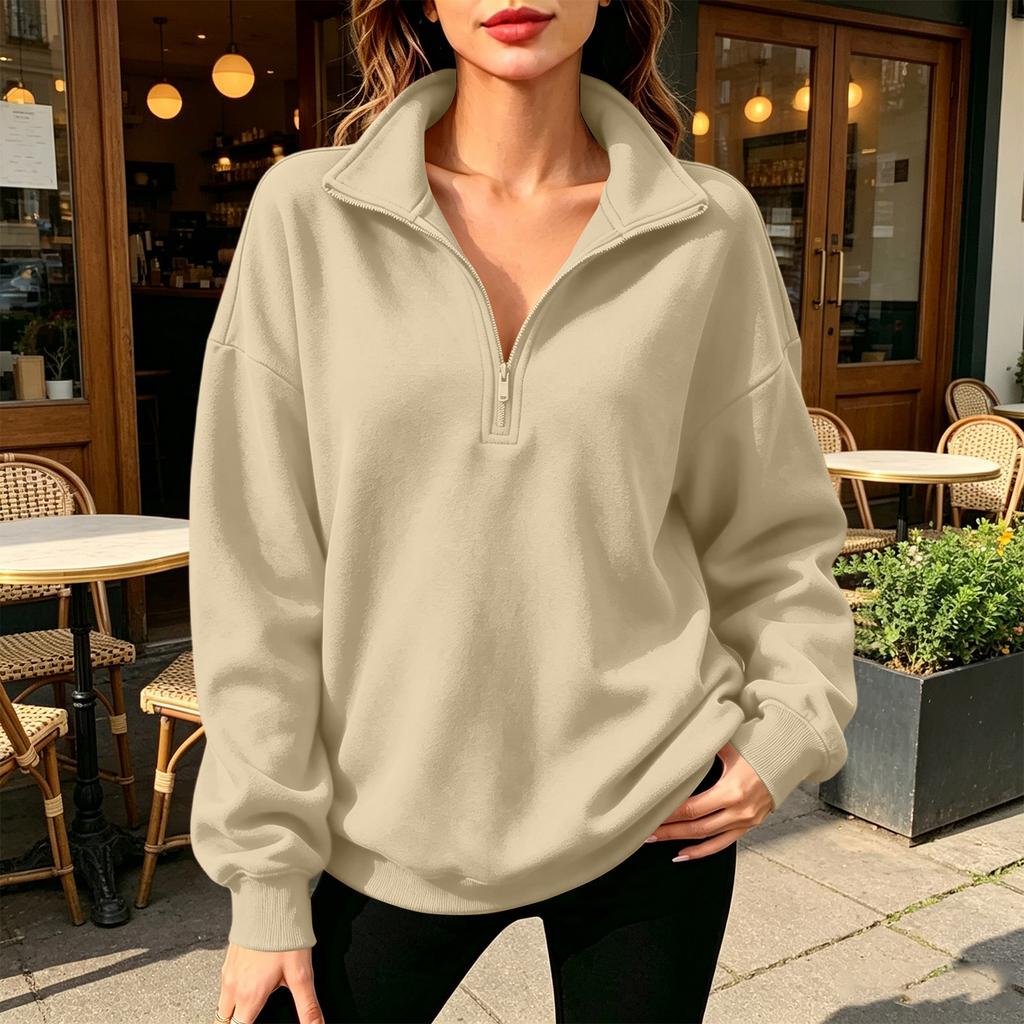 Women's Casual Half-Zip Pullover Sweatshirt, Color Long Sleeve Top for Everyday Wear