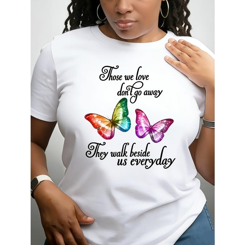 

Casual Women S Round Neck Tee Featuring a Vibrant Butterfly Design And an Uplifting Message, Made from Breathable Fabric S белый