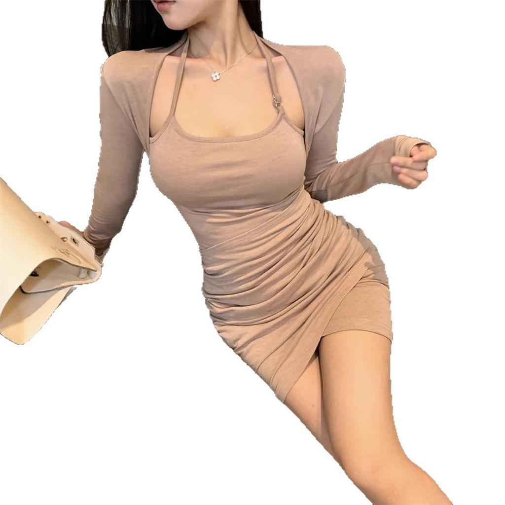 Rotes Neckholder-Kleid für Damen, pure Lust im Herbst und Winter, schön, schmaler Mama-Rock, zeigt Figur und Stil, Spice Girl Minirock