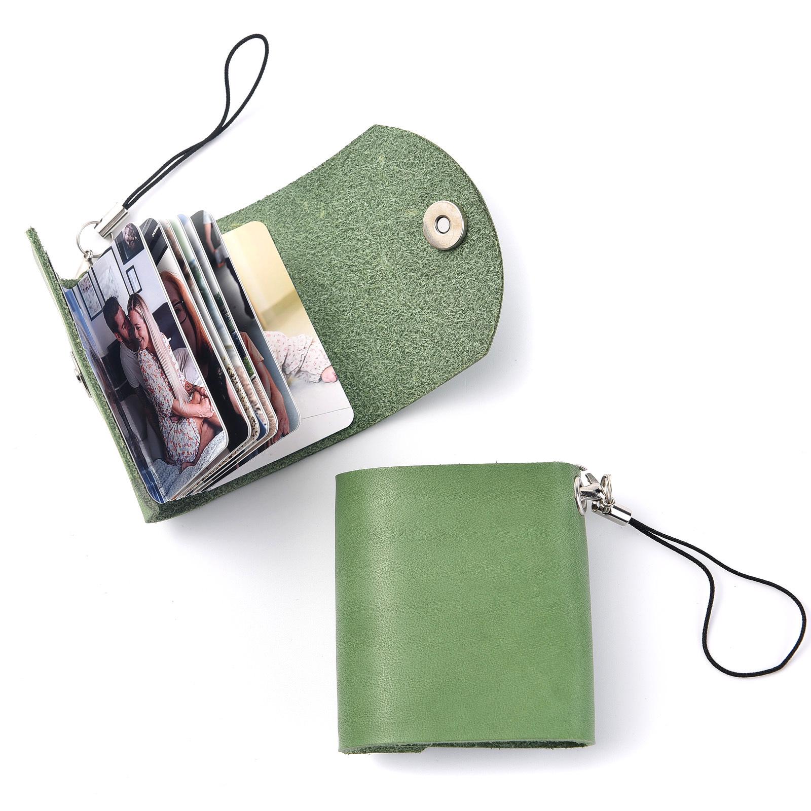 

Personalized Mini Leather Photo Keychain with DIY Color Photos – 12-Photo Album Keyring with Hanging Buckle зелений