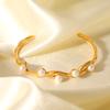 Stainless steel irregular elegant high-end pearl open bangle, non-fading titanium steel bracelet
