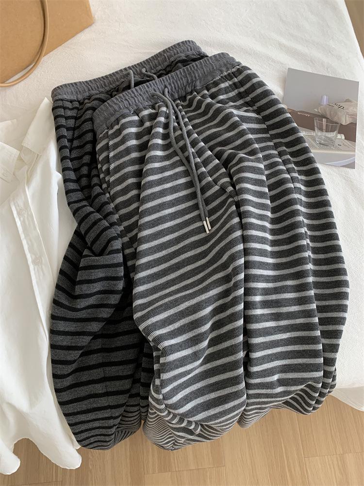 2025 Women's Retro Striped Korean-Style Wide-Leg Pants for Spring & Autumn