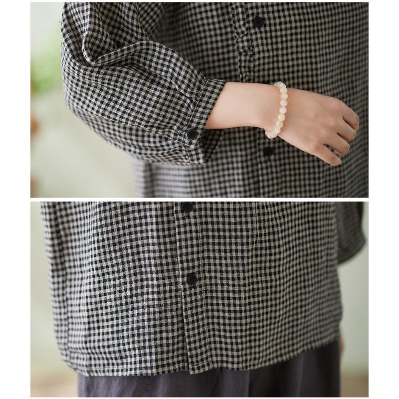 DIMANAF 2026 Plus Size Summer Women Blouse Shirts Tunic Oversize Loose Casual Lady Tops Vintage Lady Plaid Black