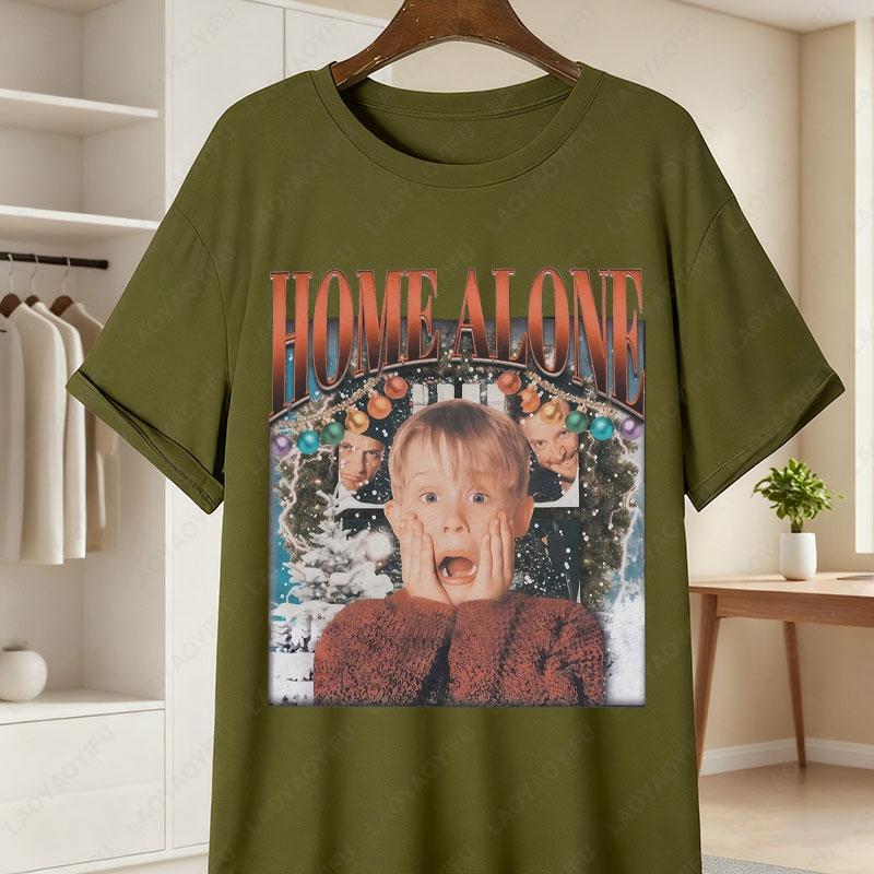 Fun Home Alone TShirt Kevin McCallister Wet Bandits Black Casual Round Neck Tees Nostalgic 90s Film Apparel Women Cotton Tops