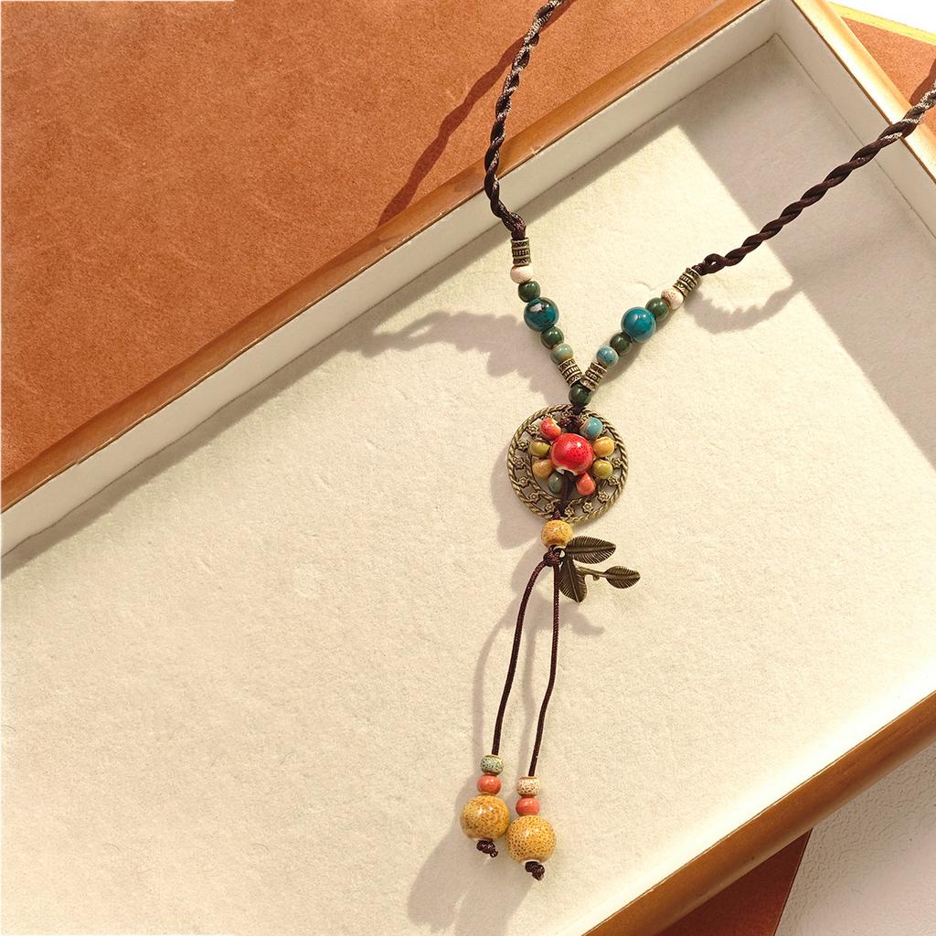Creative Design Bohemian Necklace, Light Luxury Retro Long Braided Rope Exotic Ethnic Temperament Sweater Chain