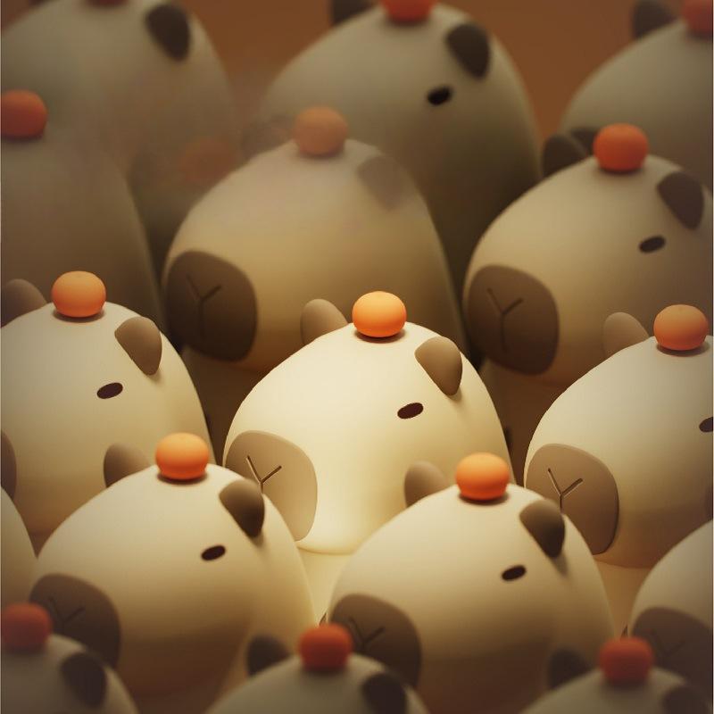 Silicone Capibala Night Light Rechargeable Dimmable Tapping Light Bedside Decoration Room Soft Light Timed Sleeping Light