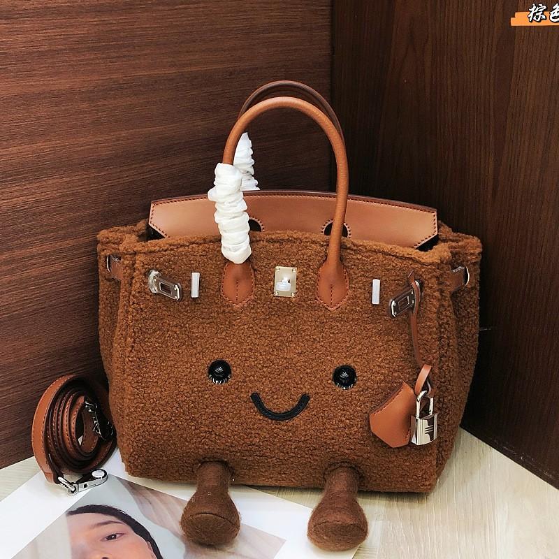 Cute Furry Lambskin Tote Bag Medium Size Casual Style Daily Use