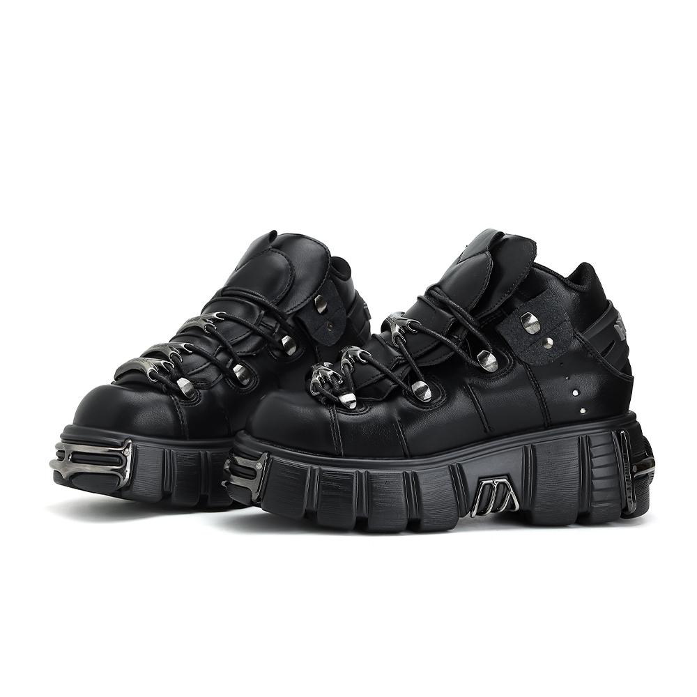 U-DOUBLE Brand Punk Style Women Shoes Lace-up heel height 6CM Platform Shoes Woman Gothic Ankle Boots Metal Decor Woman Sneakers