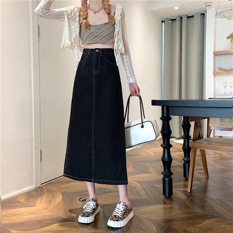Autumn 2024 Women's High Waist A-Line Denim Midi Skirt