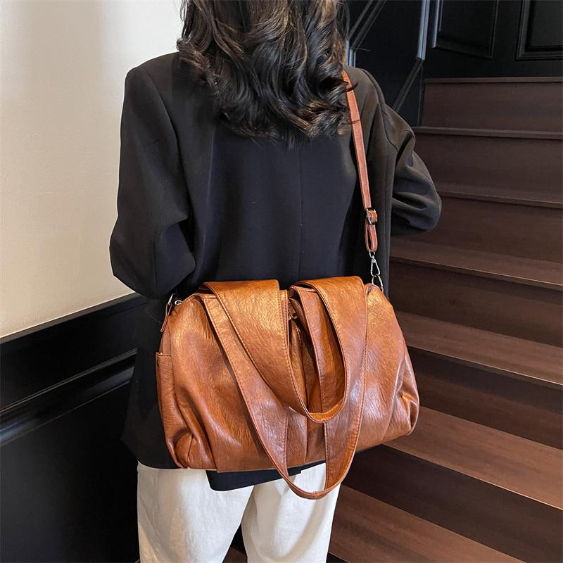 Große Tragetasche Damen Retro Unifarben Pendler Umhängetasche