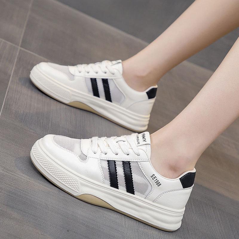 Leather Mesh Breathable Thin Flat-soled White Shoes Women's Summer New Soft-soled Single Shoes Casual Sports Board Shoes