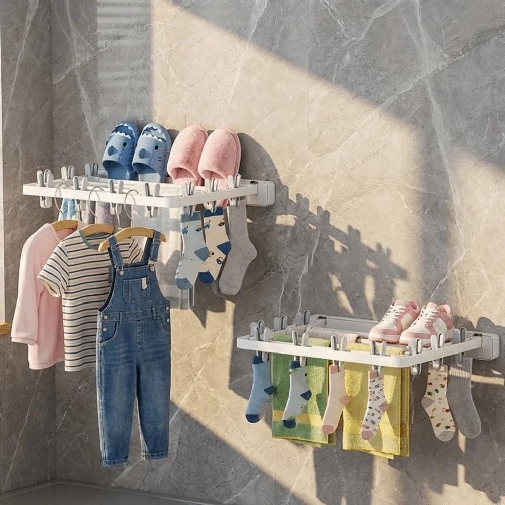 Anti-slip Sock Folding Clothes Dryer Windproof Multi-Clip Drying Rack Folding Drying Rack  Indoor