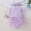 Infant Baby Flower-Embroidered Romper Mesh Dress with Headband