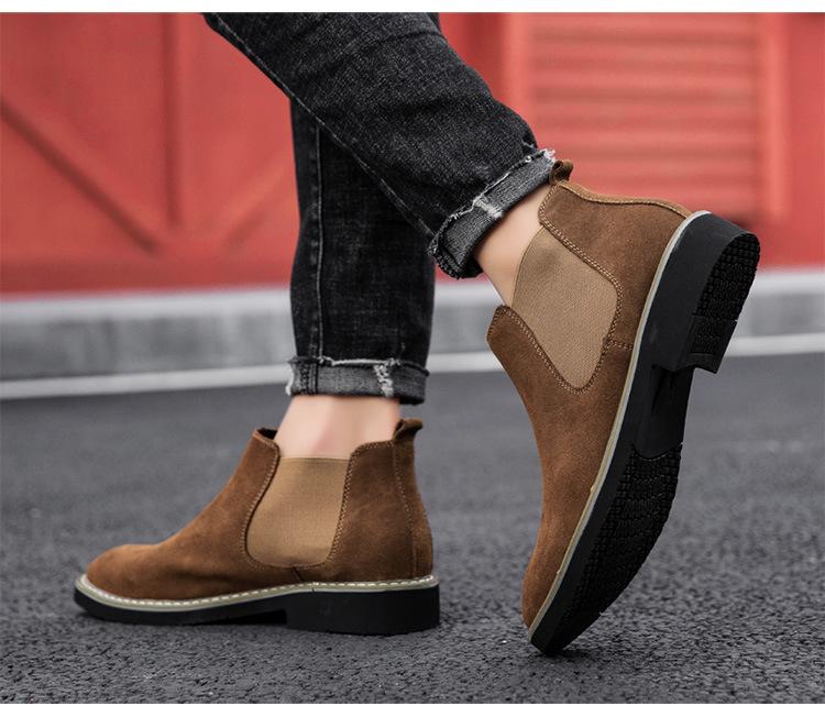 Botas Chelsea de Couro de Cano Alto Masculinas C510: Botas Curtas de Camurça Outono/Inverno, Slip-On, Casuais, Tamanho Grande, Forradas a Algodão.
